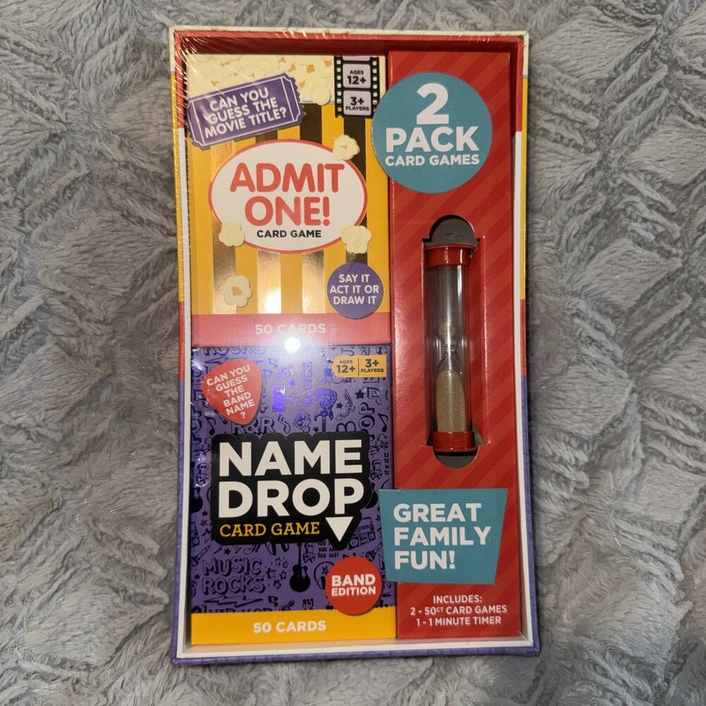 Admit One, Name Drop. 2 Pack Card Game, Great For Family Game Night